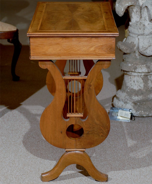 19th century French Walnut Work Table with Lyre Ends 2