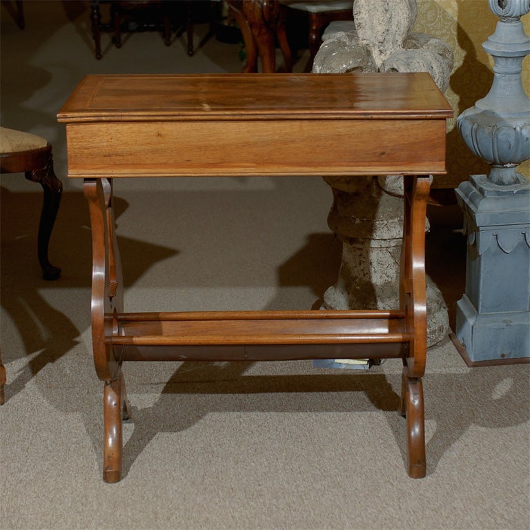 19th century French Walnut Work Table with Lyre Ends 3