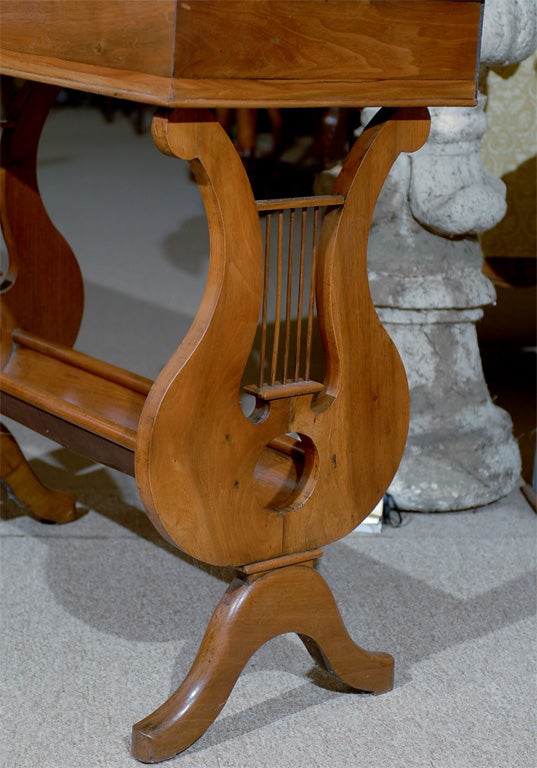 19th century French Walnut Work Table with Lyre Ends 4
