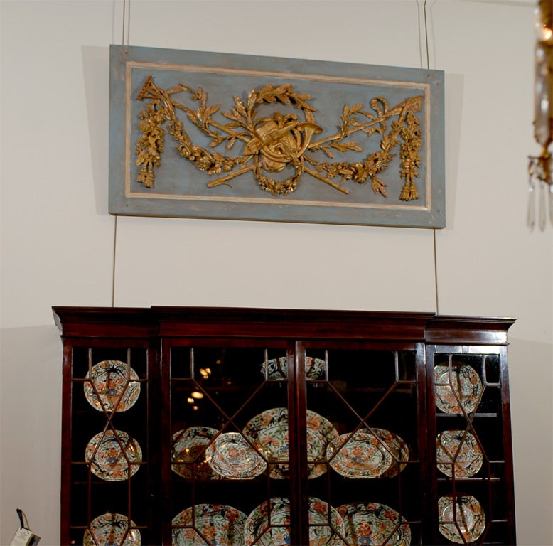 Blue Painted & Gilt Architectural Panel with Trophy Design