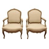 Pair 19th Century Louis XV Style Fauteuils