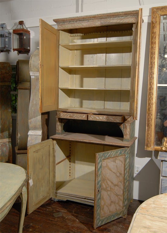 19th Century Swedish Painted Faux-Marble Four-Door Cabinet In Good Condition In Atlanta, GA