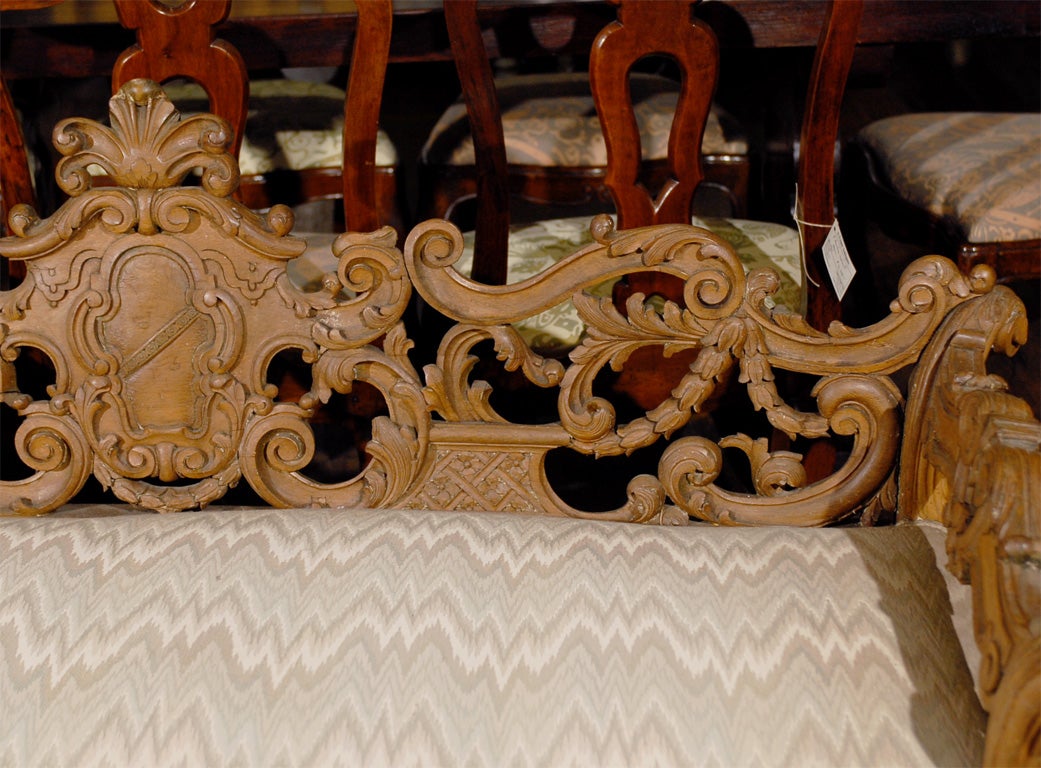 Late 19th Century Richly Carved Italian Wooden Bench with Upholstered Seat In Good Condition In Atlanta, GA