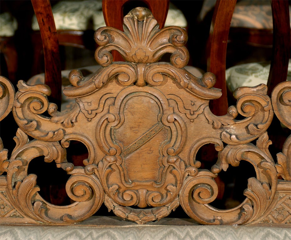 Upholstery Late 19th Century Richly Carved Italian Wooden Bench with Upholstered Seat