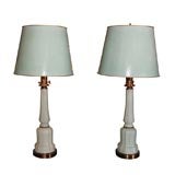 Antique Pair of French Green Milk Glass Lamps