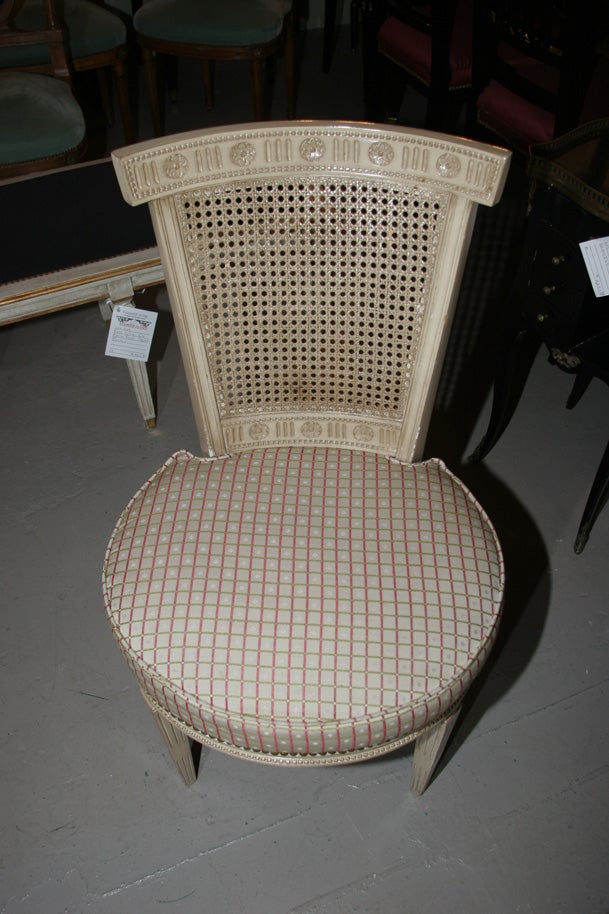 Mid-20th Century Set of Four White Painted Cane Back Chairs Stamped Jansen