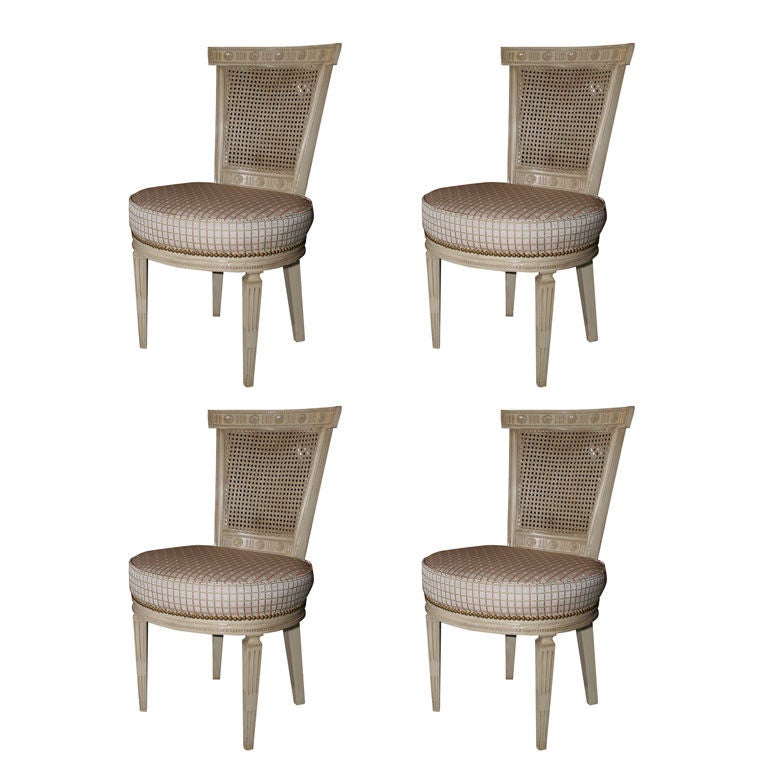 Set of Four White Painted Cane Back Chairs Stamped Jansen