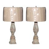 Pair of wooden baluster lamps
