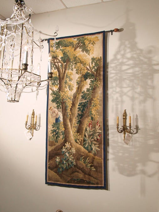 Mid-18th C French Aubusson Tapestry of a Pastoral Scene in Shades of Gold, Green For Sale 5
