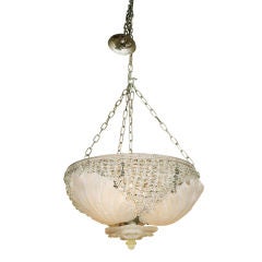 Lalique style chandelier with crystal beads and glass shells