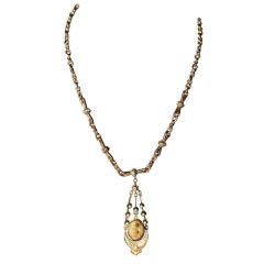 Antique 18kt Turquoise with diamonds and seed pearl pendant