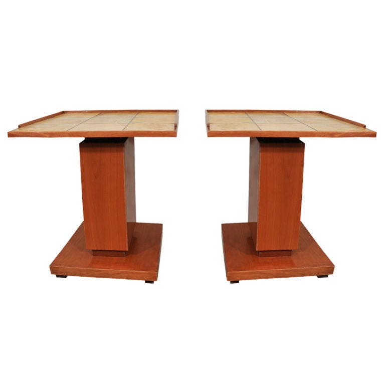 Pair of Dominique Parchment and Sycamore tables