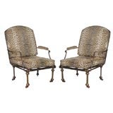 Antique Pair of Polished Steel and Brass Mechanical Reclining Armchairs