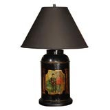 English Tole Painted Tin Tea Canister Table Lamp