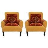 A Pair of Napoleon III Bergeres Upholstered with Smyrna Tapestry