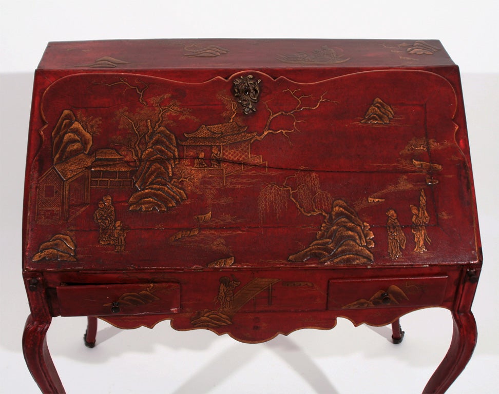 A Louis XV Red Lacquered Chinoiserie Bureau