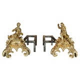PAIR 18th Century Chenets Dore Bronze