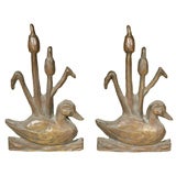 PAIR American 
Mallard 
Cattail
 Arts and Craft Period Andiron