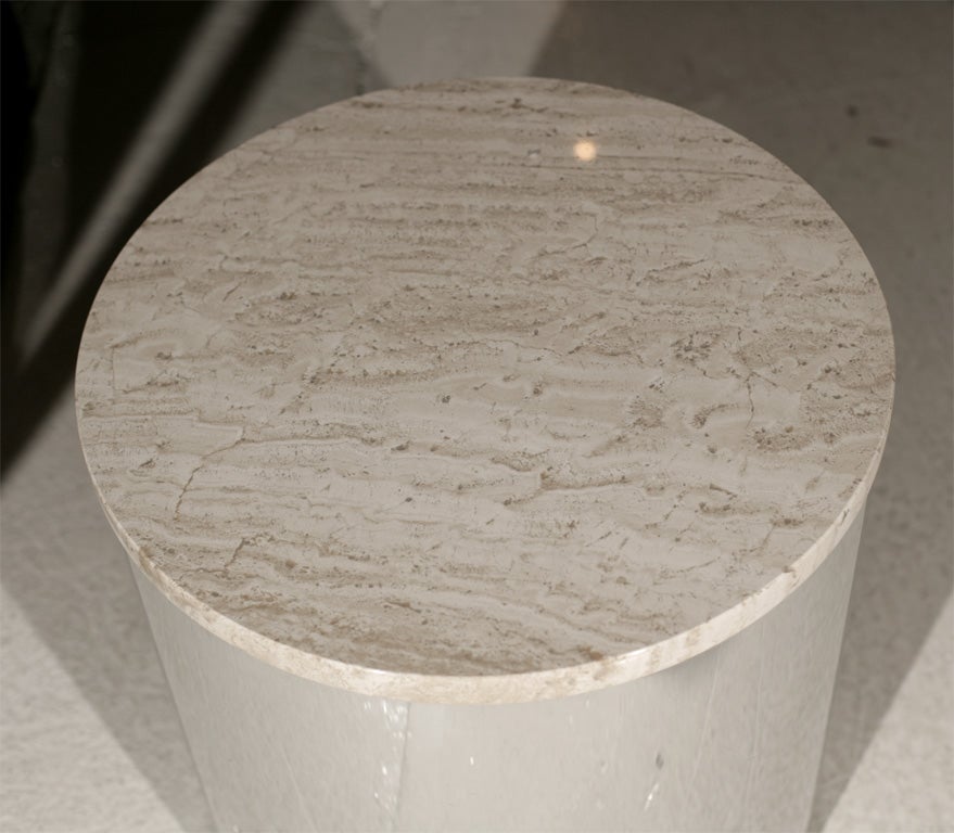 Late 20th Century Chrome and travertine marble drum table by Habitat