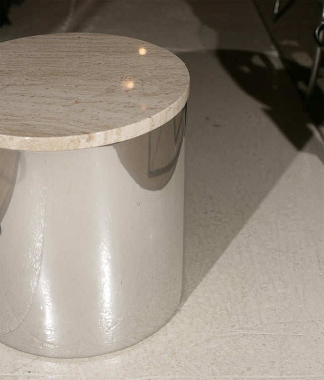 Chrome and travertine marble drum table by Habitat 1