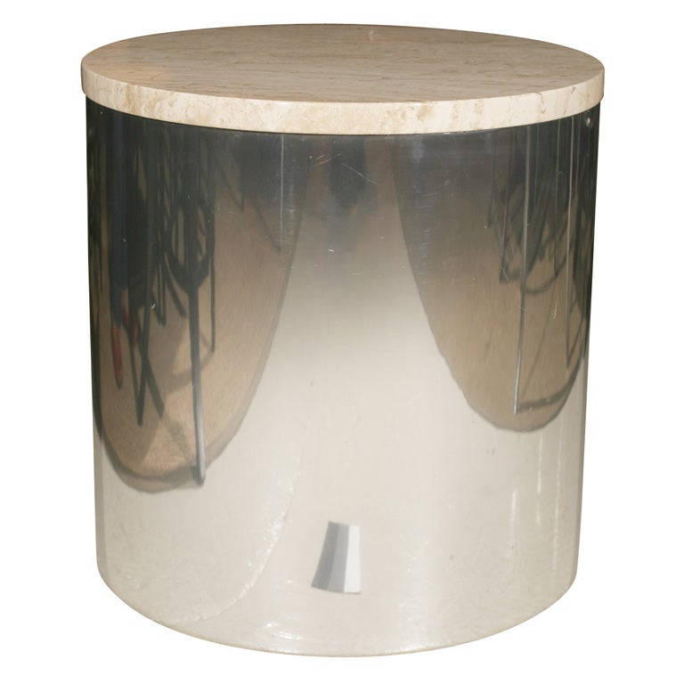 Chrome and travertine marble drum table by Habitat