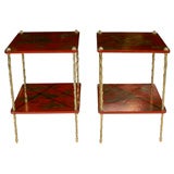 PAIR Red Chinoiserie Two-Tier Tables