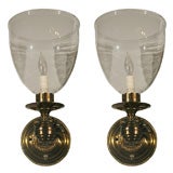 PAIR 'Hand' Sconces with Hurricane Globes