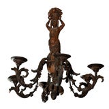 Wooden Ship
s Chandelier with Carved Siren