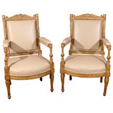 Pair of Empire Giltwood Fauteuils