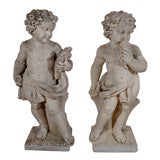 Pair of Carved Stone Putti