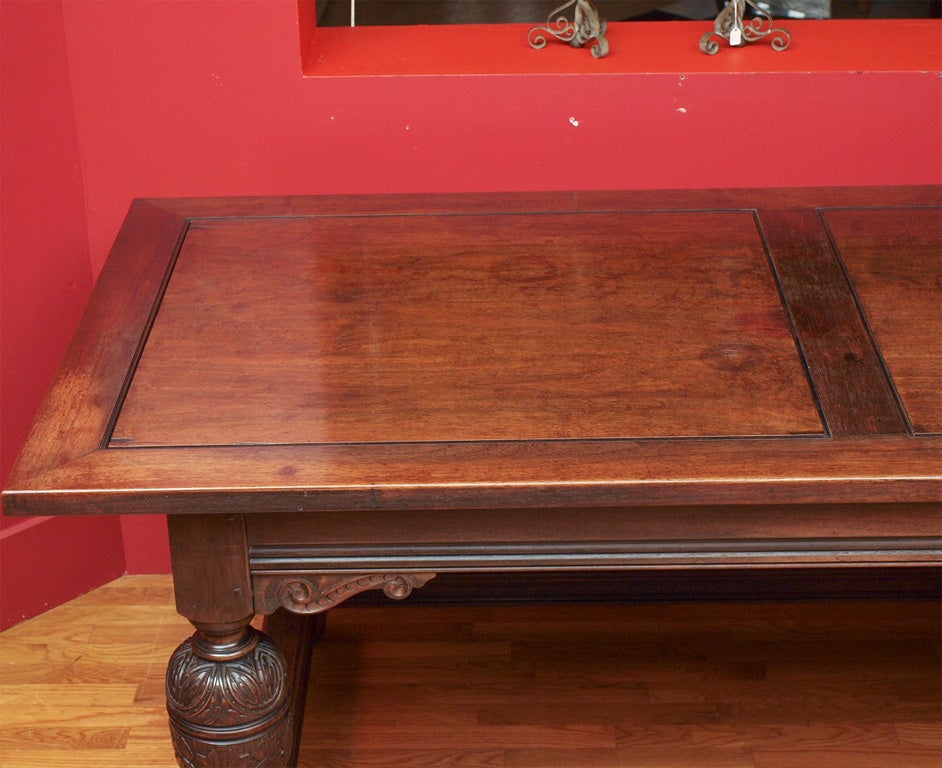 19th Century French Large Walnut Wood Table w Carved Detailing