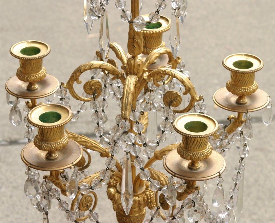 Pair Louis XVI Style Gilt Bronze and Crystal Candelabra  In Good Condition For Sale In Hudson, NY