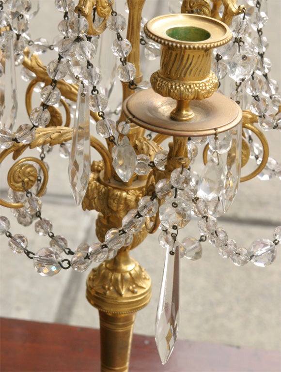 Pair Louis XVI Style Gilt Bronze and Crystal Candelabra  For Sale 1