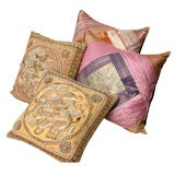 Group of Vintage Indian Metalic Thread and Silk Pillows