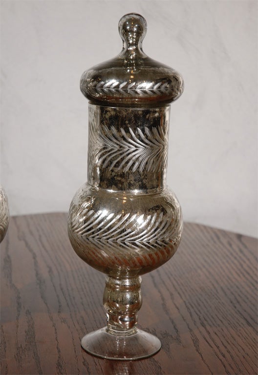 Pr Mercury Glass Urns with Lids at 1stdibs