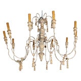 Vintage Big Wood and Painted Iron Reproduction Italian Chandelier