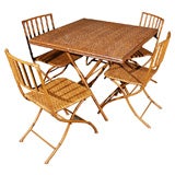 Folding Iron and Rattan Table and Chairs