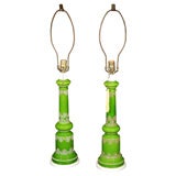 Pair of 1930 Limey Green Case Glass Lamps