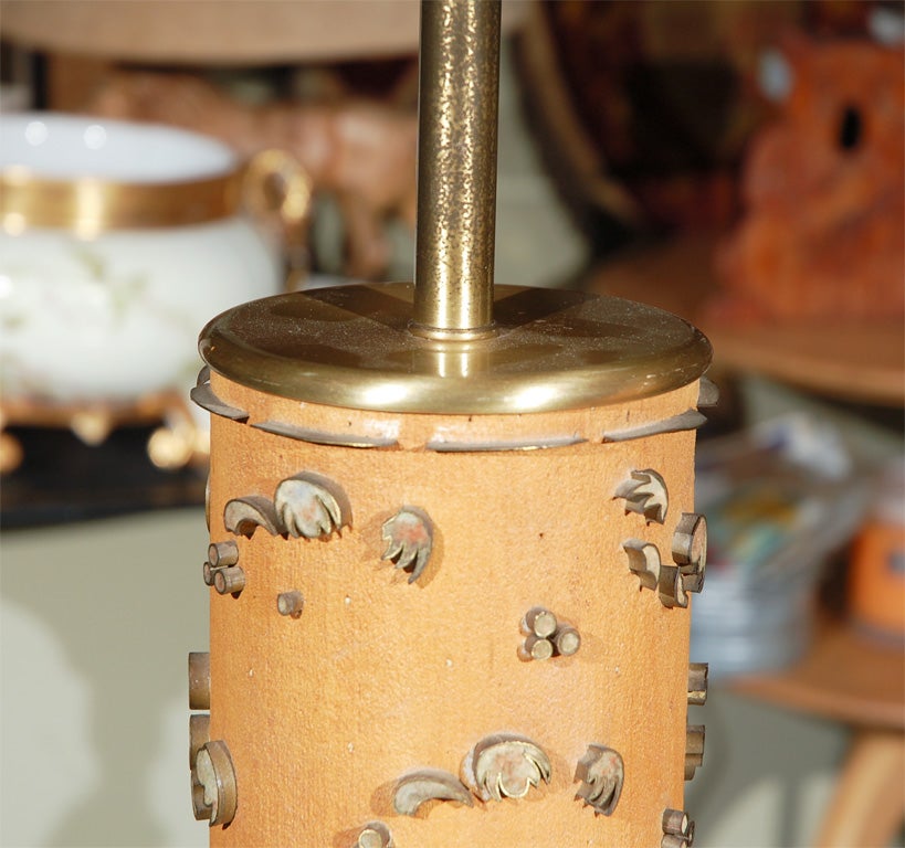 These quality Marbro lamps are old wallpaper printing rolls made into lamps. They are very arty, and some people know what they are, and others haven't a clue. Very hip in many decors, and Marbro is pure quality. They are 401/2 to the top of the