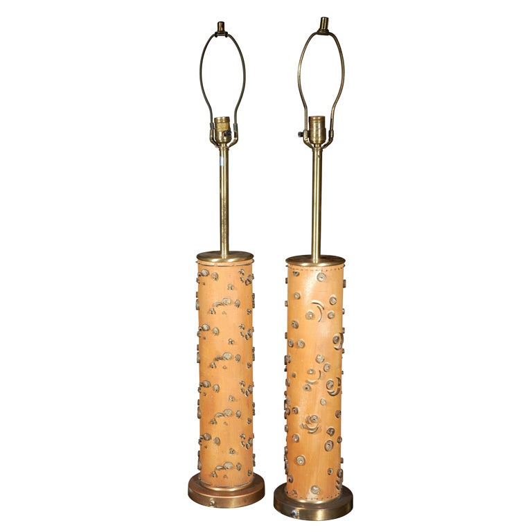 Pair of 1940 Marbro Wallpaper Roll Lamps