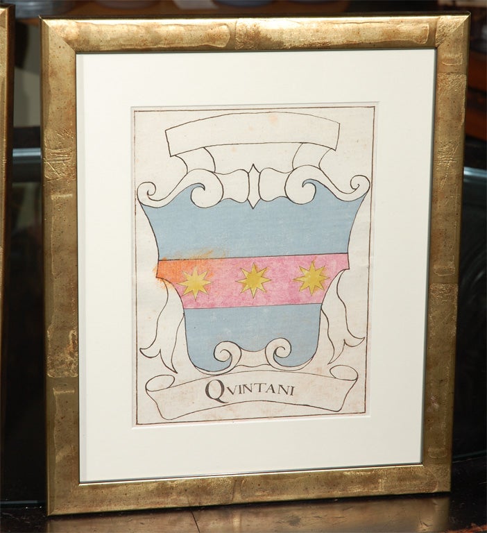 5 Hand Painted Crests (with names) in Gold Leaf Frames