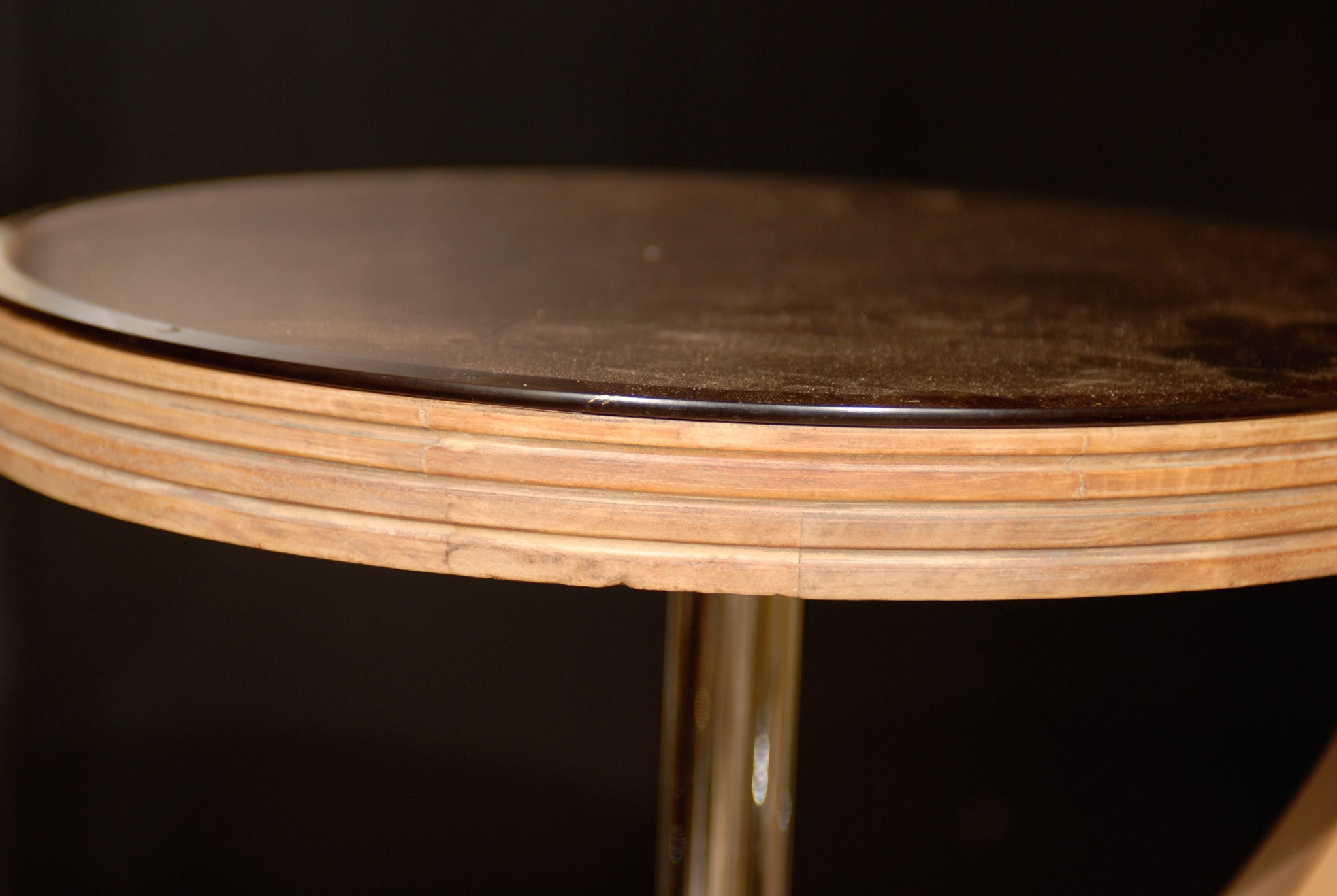 CONTEMPORARY TABLE, BLEACHED MAHOGANY, ROSE GLASS 4