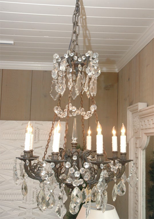 Iron and Crystal Converted Gas Light Chandelier