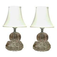 Retro Pair of Glass Boudoir Lamps with Custom Shades