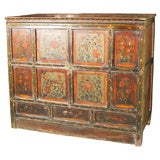 Antique TIBETAN COUNTRY BLANKET CHEST ORIGINAL PAINTED SURFACE