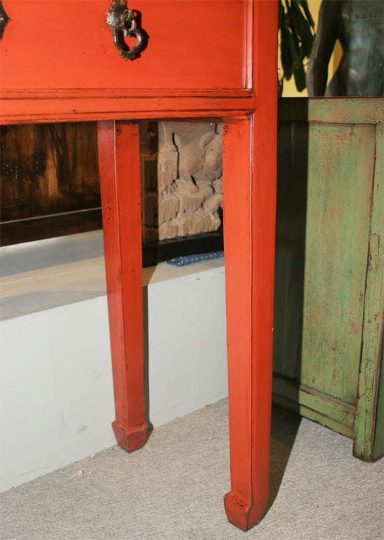 Wood CHINESE ANTIQUE RED LACQUER ALTAR CONSOLE TABLE WITH DRAWERS