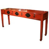CHINESE ANTIQUE RED LACQUER ALTAR CONSOLE TABLE WITH DRAWERS