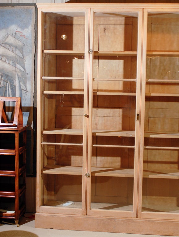 Large English Pine Bookcase with Glass Doors at 1stdibs