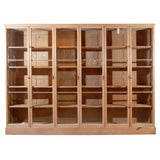 Large English Pine Bookcase with Glass Doors