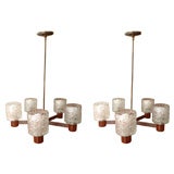 Pair of Glass & Rosewood Art Deco Chandeliers